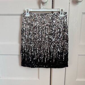 Maner Black and Silver Sequin Party Ombre Mini Skirt | Size L